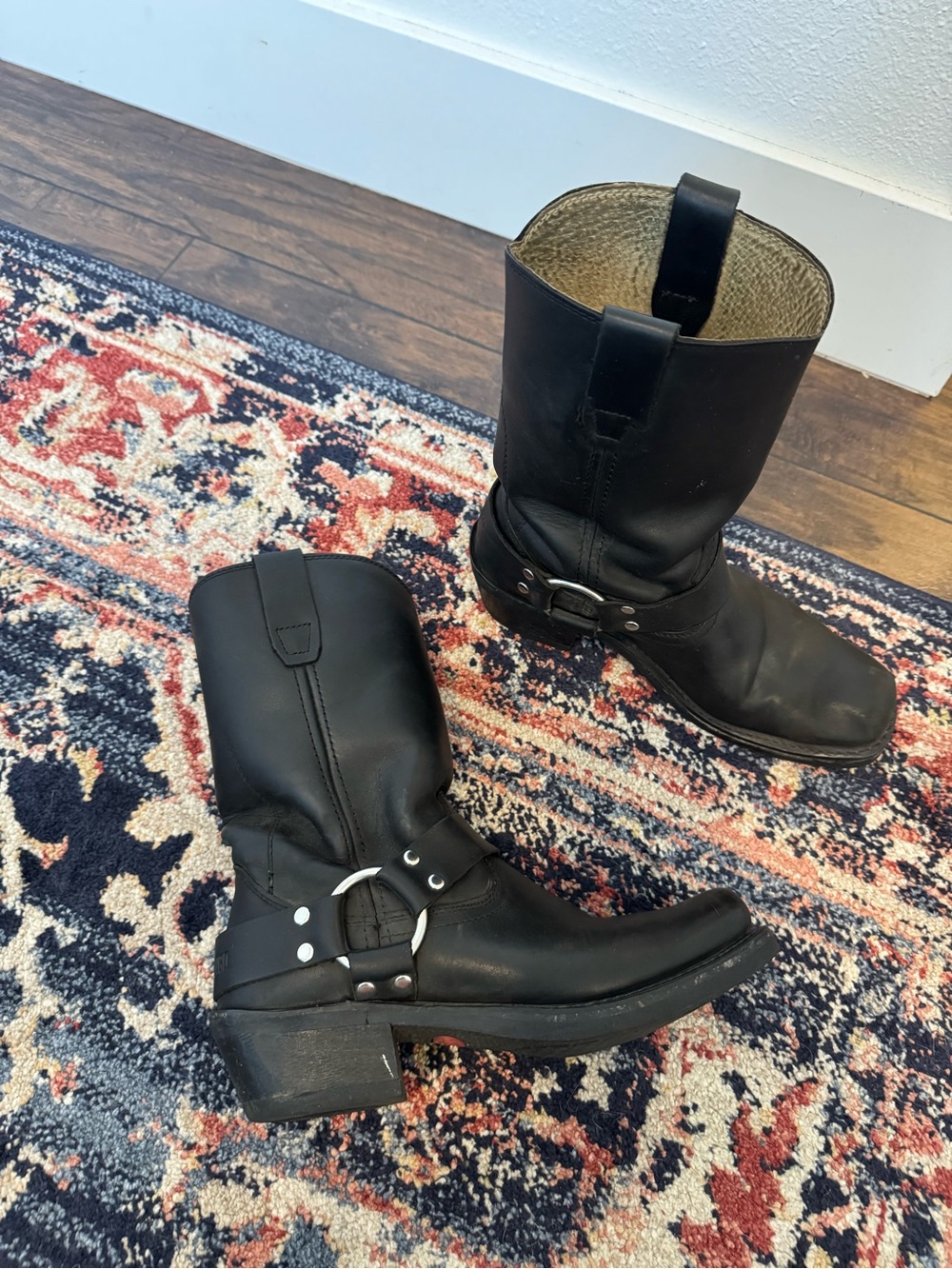 Black Leather durango Boots with Harness Strap motto motorcycle edgy